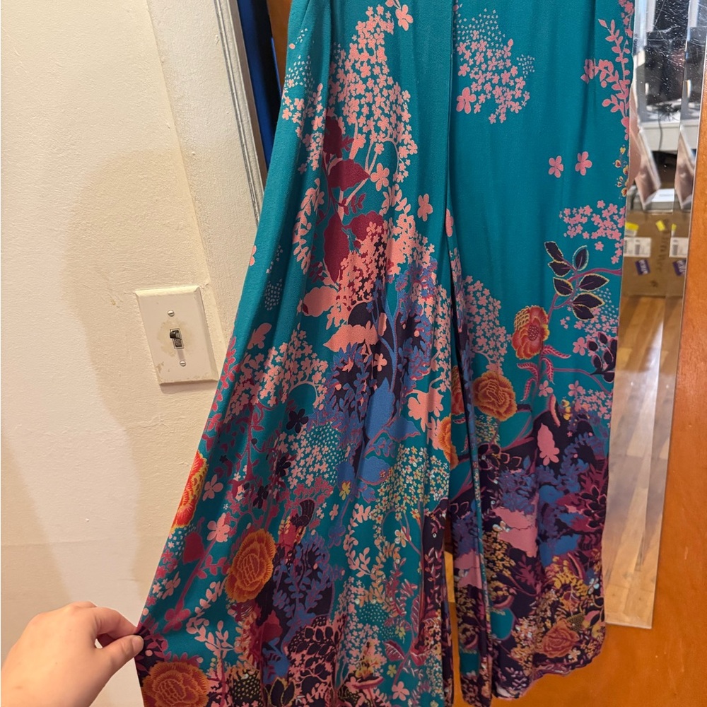 Anthropology/Maeve Teal Floral Jumpsuit Size S - Picture 5 of 7